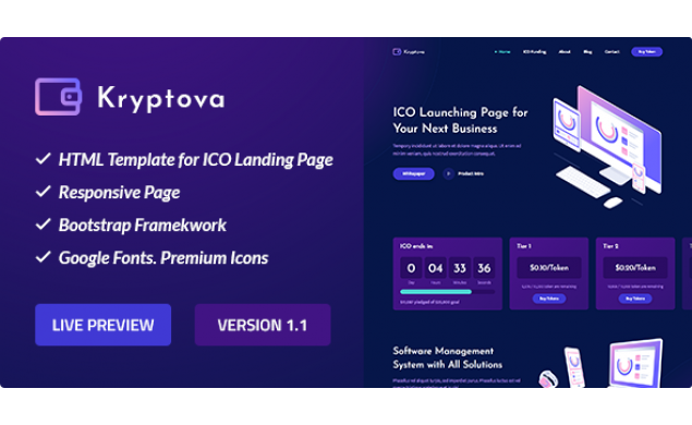 ICO Kryptova - Cryptocurrency Website