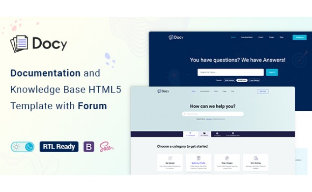 Docy - Documentation And Knowledge Base HTML5 Website with Helpdesk Forum