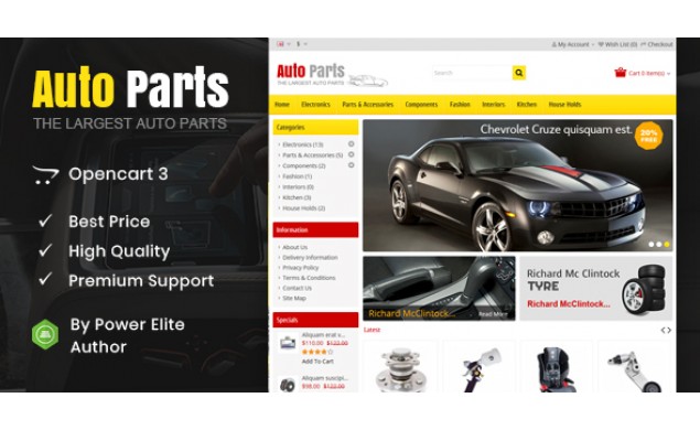 Auto Parts - Tools Opencart Website Design